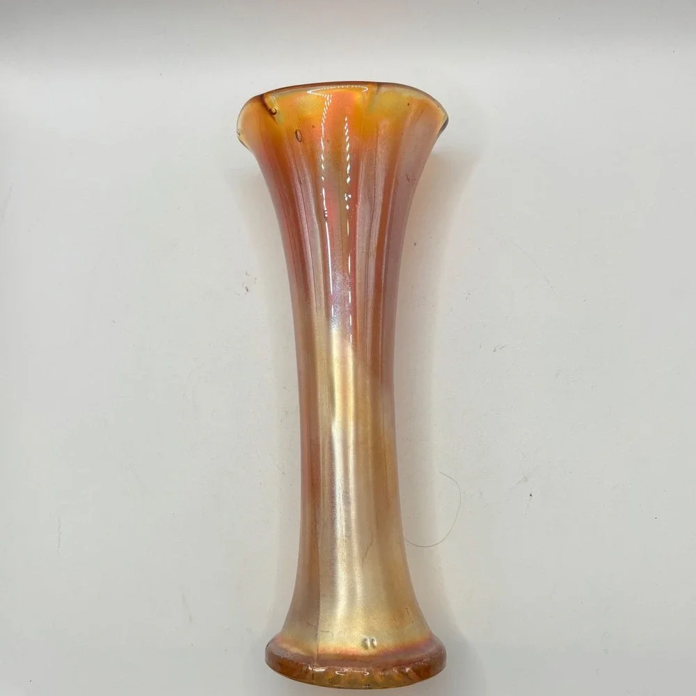 Imperial Glass Marigold Carnival Glass Vase 9 Inch Vintage Fluted Iridescent